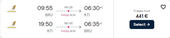 Click here to book this cheap flight deal. Christmas flights from Brussels, Belgium to Phnom Penh, Cambodia for only €441 roundtrip with Etihad Airways. Flight deal ticket image.