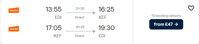 Click here to book this cheap flight deal. Non-stop flights from UK cities to Reykjavik, Iceland from only £47 roundtrip. Flight deal ticket image.