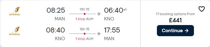 Cheap flights from Manchester, UK to Medan, Indonesia for only £441 roundtrip with Etihad Airways. Flight deal ticket image.
