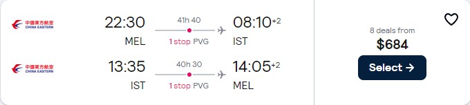 Click here to book this cheap flight deal. Cheap flights from Australian cities to European cities from only $684 AUD roundtrip. Flight deal ticket image.