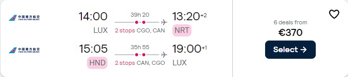 Click here to book this cheap flight deal. Last minute flights from Luxembourg to Tokyo, Japan for only €370 roundtrip. Flight deal ticket image.