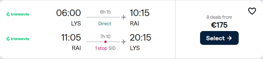 Click here to book this cheap flight deal. Cheap flights from French cities to Cape Verde from only €175 roundtrip. Flight deal ticket image.