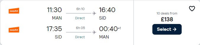 Click here to book this cheap flight deal. Non-stop flights from Manchester, UK to Sal, Cape Verde for only £138 roundtrip. Flight deal ticket image.