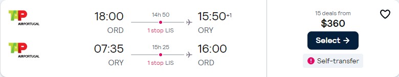 Cheap flights from Chicago to Paris, France for only $360 roundtrip with TAP Air Portugal. Flight deal ticket image.