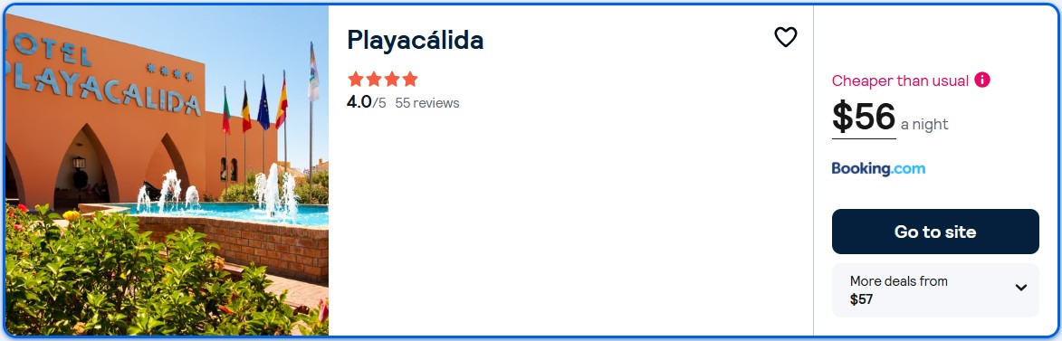 Stay at the 4 Stars* Playacálida in Almuñécar, Spain for only $56 USD per night. Flight deal ticket image.