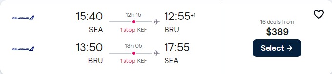Click here to book this cheap flight deal. Cheap flights from Seattle to Brussels, Belgium for only $389 roundtrip. Flight deal ticket image.