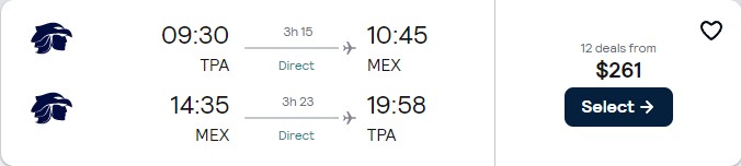 Non-stop, summer flights from Tampa or Orlando, Florida to Mexico City, Mexico from only $261 roundtrip with Aeromexico. Flight deal ticket image.