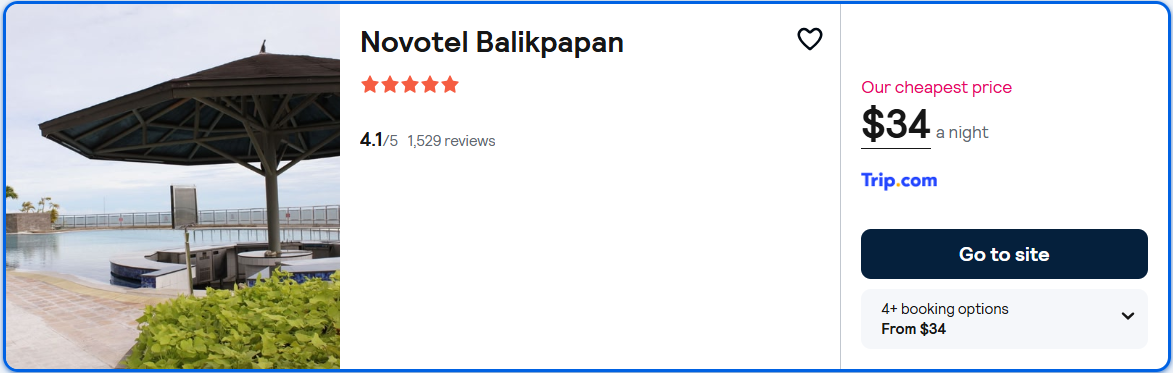 Stay at the 5* Novotel Balikpapan in Balikpapan, Indonesia for only $34 USD per night. Flight deal ticket image.