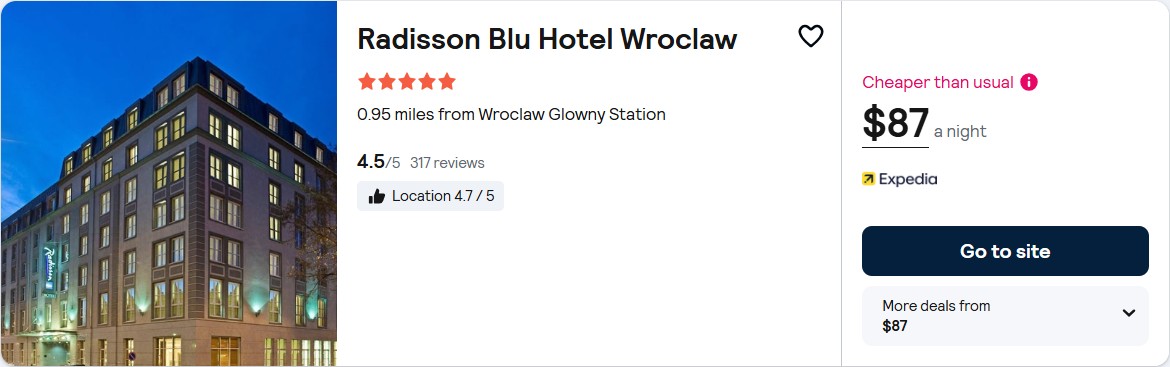 5* Radisson Blu Hotel Wroclaw in Wroclaw, Poland for only $87 USD per night