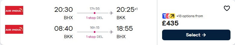 Click here to book this cheap flight deal. Cheap flights from Birmingham, UK to Bangkok, Thailand for only £435 roundtrip. Flight deal ticket image.