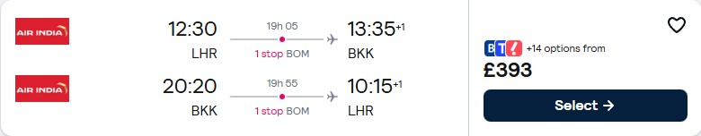 Click here to book this cheap flight deal. Cheap flights from London, UK to South-East Asia from only £392 roundtrip. Flight deal ticket image.