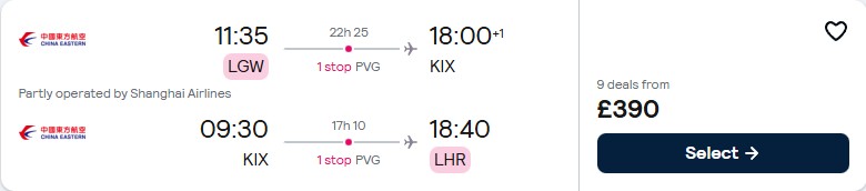 Click here to book this cheap flight deal. Cheap flights from London, UK to Japanese cities from only £390 roundtrip. Flight deal ticket image.