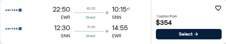 Non-stop, summer flights from New York to Shannon, Ireland for only $354 roundtrip with Delta Air Lines. Flight deal ticket image.