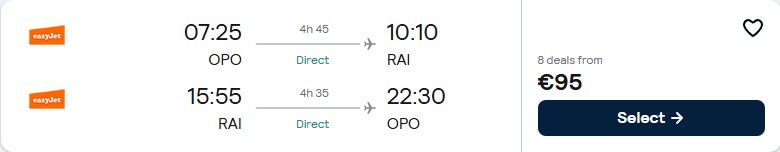 Click here to book this cheap flight deal. Non-stop flights from Porto, Portugal to Praia, Cape Verde for only €90 roundtrip. Flight deal ticket image.