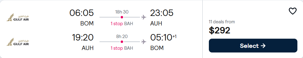 Click here to book this cheap flight deal. Summer flights from Mumbai, India to Abu Dhabi, UAE for only $292 USD roundtrip. Flight deal ticket image.
