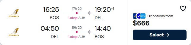 Christmas flights from Boston to Delhi, India for only $666 roundtrip with Etihad Airways. Flight deal ticket image.
