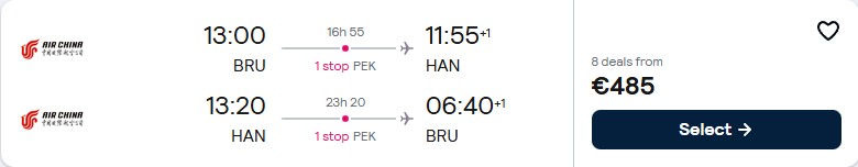 Click here to book this cheap flight deal. Cheap flights from Brussels, Belgium to Hanoi, Vietnam for only €487 roundtrip. Flight deal ticket image.