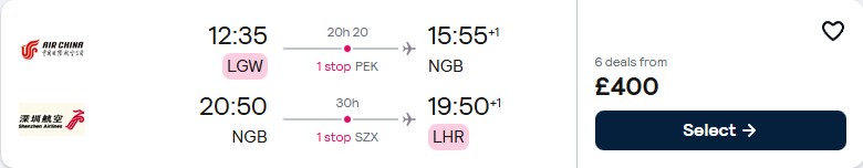 Click here to book this cheap flight deal. Cheap flights from London, UK to Ningbo, China for only £400 roundtrip. Flight deal ticket image.