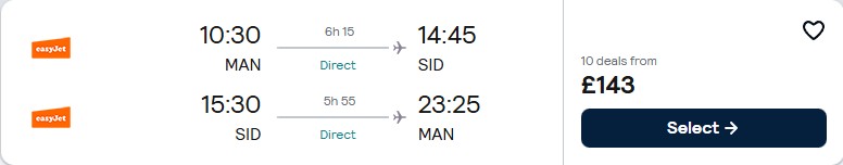 Non-stop flights from UK cities to Sal, Cape Verde from only £143 roundtrip. Flight deal ticket image.