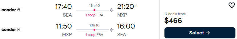Click here to book this cheap flight deal. Cheap flights from Seattle to Milan, Italy for only $466 roundtrip. Flight deal ticket image.