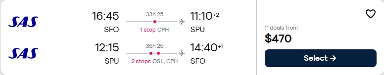 Cheap flights from San Francisco to Split, Croatia for only $470 roundtrip with Scandinavian Airlines. Flight deal ticket image.