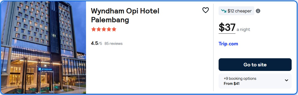 Stay at the 5* Wyndham Opi Hotel Palembang in Palembang, Indonesia for only $37 USD per night. Flight deal ticket image.