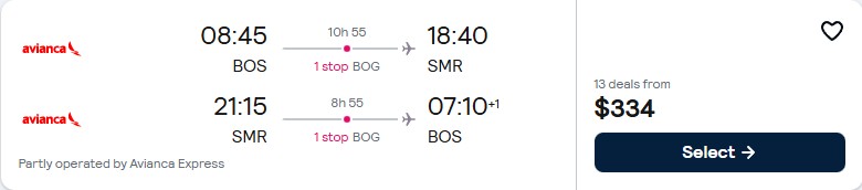 Cheap flights from Boston to Santa Marta, Colombia for only $334 roundtrip with Avianca. Flight deal ticket image.