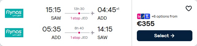 Click here to book this cheap flight deal. Cheap flights from Istanbul, Turkey to Addis Ababa, Ethiopia for only €355 roundtrip. Flight deal ticket image.