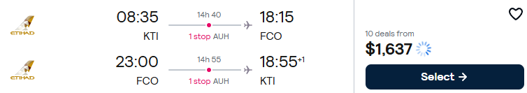 Click here to book this cheap flight deal. Business Class, summer flights from Phnom Penh, Cambodia to European cities from only $1637 USD roundtrip with Etihad Airways. Flight deal ticket image.