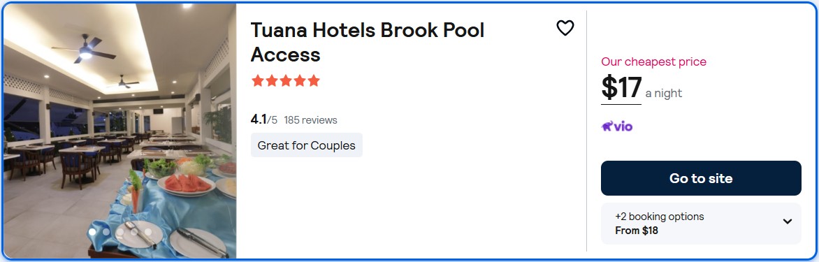 Click here to book this cheap flight deal. Stay at the 5* Tuana Hotels Brook Pool Access in Phuket, Thailand for only $17 USD per night. Flight deal ticket image.