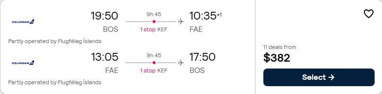 Cheap flights from Boston to the Faroe Islands for only $382 roundtrip. Flight deal ticket image.