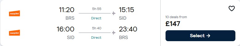 Click here to book this cheap flight deal. Non-stop flights from UK cities to Sal, Cape Verde from only £147 roundtrip. Flight deal ticket image.