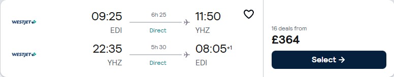 Non-stop flights from Edinburgh, Scotland to Halifax, Canada for only £364 roundtrip. Flight deal ticket image.