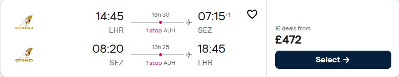 Click here to book this cheap flight deal. Summer flights from London, UK to the Seychelles for only £472 roundtrip with Etihad Airways. Flight deal ticket image.
