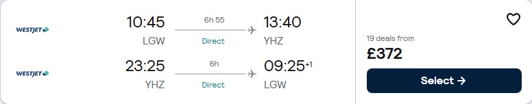Non-stop flights from London, UK to Halifax, Canada for only £372 roundtrip. Flight deal ticket image.