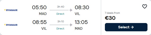 Click here to book this cheap flight deal. Non-stop flights from Madrid, Spain to Western Sahara for only €30 roundtrip. Flight deal ticket image.