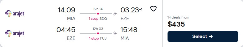 Summer flights from Miami to Buenos Aires, Argentina for only $433 roundtrip. Flight deal ticket image.