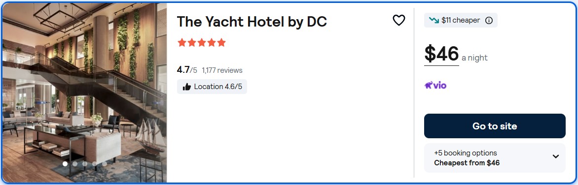 Click here to book this cheap flight deal. Stay at the 5* The Yacht Hotel by DC in Cây Quéo, Vietnam for only $46 USD per night. Flight deal ticket image.