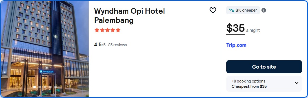 Stay at the 5* Wyndham Opi Hotel Palembang in Palembang, Indonesia for only $35 USD per night. Flight deal ticket image.