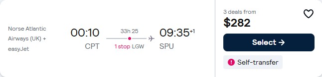 Click here to book this cheap flight deal. Cheap flights from Cape Town, South Africa to Split, Croatia for only $282 USD one-way. Flight deal ticket image.