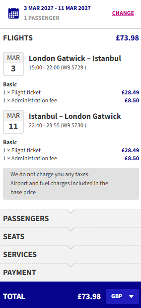 Click here to book this cheap flight deal. Cheap flights from London, UK to Istanbul, Turkey for only £73 roundtrip. Flight deal ticket image.