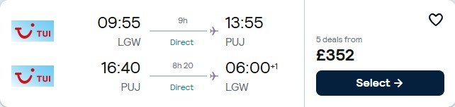 Non-stop flights from London, UK to the Dominican Republic for only £352 roundtrip. Flight deal ticket image.