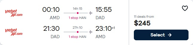 Click here to book this cheap flight deal. Cheap flights from Ahmedabad, India to Da Nang, Vietnam for only $245 USD roundtrip. Flight deal ticket image.