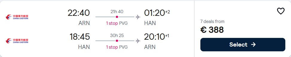 Click here to book this cheap flight deal. Cheap flights from Stockholm, Sweden to Hanoi, Vietnam for only €388 roundtrip. Flight deal ticket image.