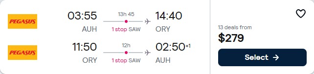 Click here to book this cheap flight deal. Cheap flights from Abu Dhabi, UAE to Paris, France for only $279 USD roundtrip. Flight deal ticket image.