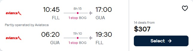 Summer flights from Fort Lauderdale to Guatemala City, Guatemala for only $307 roundtrip with Avianca. Flight deal ticket image.