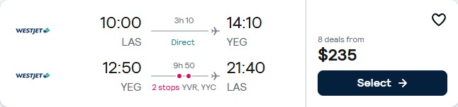 Click here to book this cheap flight deal. Summer flights from Las Vegas to Edmonton, Canada for only $235 roundtrip. Flight deal ticket image.