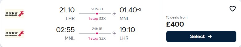Click here to book this cheap flight deal. Cheap flights from London, UK to South-East Asia from only £400 roundtrip. Flight deal ticket image.