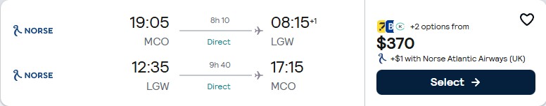 Click here to book this cheap flight deal. Non-stop flights from Orlando, Florida to London, UK for only $370 roundtrip. Flight deal ticket image.
