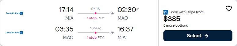 Click here to book this cheap flight deal. Summer flights from Miami to Manaus, Brazil for only $385 roundtrip with Copa Airlines. Flight deal ticket image.